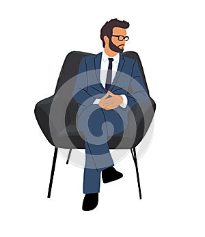 Business man sitting at office armchair vector.