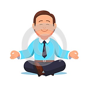 Business man sitting in the padmasana lotus pose photo