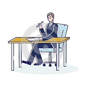 Business man sketching on workplace. Creative designer sitting and working