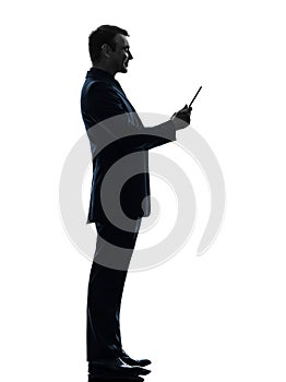 Business man smiling digital tablet silhouette