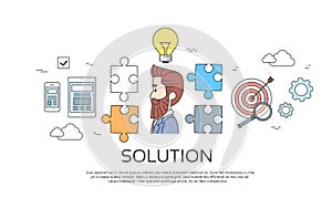 Business Man Solution, Light Bulb Idea Creative Concept Brainstorming