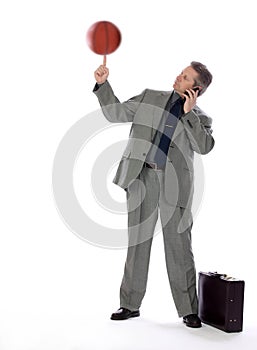 Business Man and Spinning Basketball