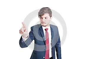 Business man standing browsing invisible screen