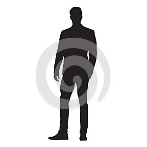 Business man standing, isolated vector silhouette