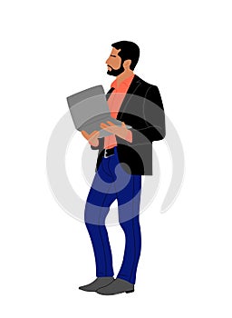 Business man standing with laptop vector isolated.