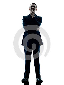 Business man standing thinking isolated