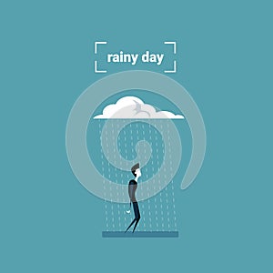 Business Man Standing Under Rain Cloud Rainy Day Problem Concept