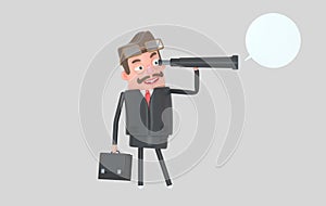 Business man standing and watching in a spyglass. 3d illustration photo