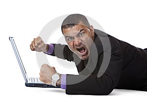 Business man stressed because of computer crash