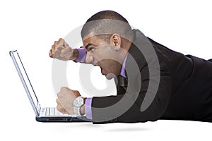 Business man stressed because of computer crash