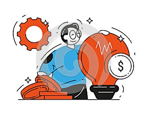 Business man successful money making innovation idea vector flat illustration