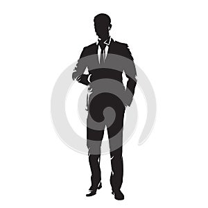 Business man in suit, isolated vector silhouettte, ink drawing