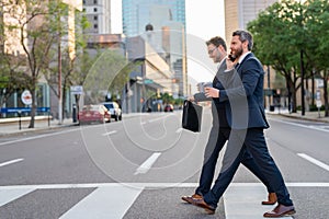 Business man in suit outdoor on american city street. Idea generation, brainstorming. Politics people. Man in suit