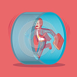 Business Man in a suit running on a hamster wheel vector illustration.