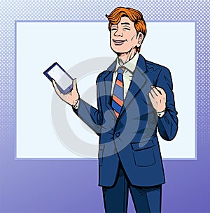 Business man with Tablet and mobile phone Some people are impressive. Illustration vector On pop art comics style.