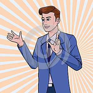 Business man Talk about meetings Listen carefully Illustration vector On pop art comics style.