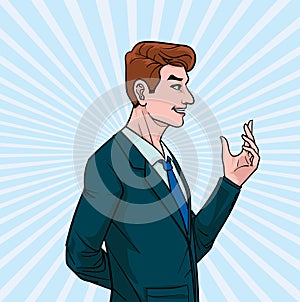 Business man Talk about meetings Listen carefully Illustration vector On pop art comics style