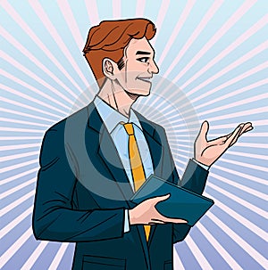 Business man Talk about meetings Listen carefully Illustration vector On pop art comics style