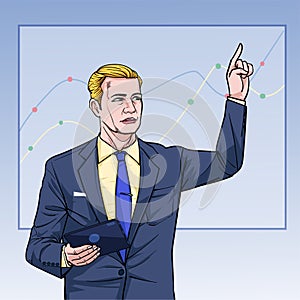 Business man Talk about meetings Listen carefully Illustration vector On pop art comics style Boards.