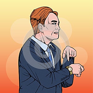 Business man Talk about meetings. Time is important. Illustration vector On pop art comics style.