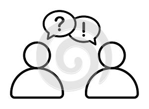 Business man talking with question answer information icon