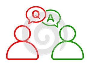 Business man talking with question answer information icon