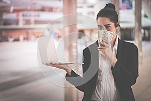Business man talking in train station