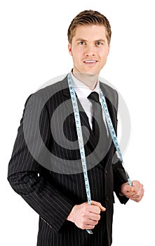 Business man with tape measure