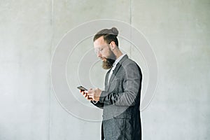 Business man texting phone social networking