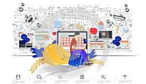 Business Man think analyze creative work,flat design illustration Creativity modern Idea and Concept Vector Infographic template