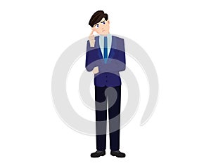 Business Man with Thinking or Wondering Gesture visualized with Simple Illustration