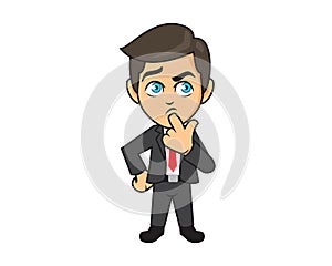 Business Man Thinking or Wondering Illustration with Cartoon Style