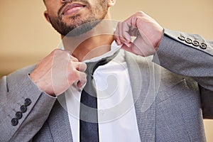 Business man, tie and getting ready in home, consultant and employee dressing for work. Male person, professional and