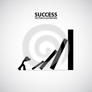 Business man toppling dominoes. Domino effect. Silhouette Graphic Design. Success Concept.