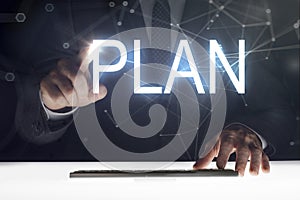 Business man touching screen