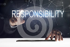 Business man touching screen