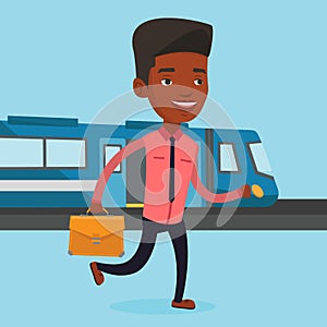 Business man at train station vector illustration