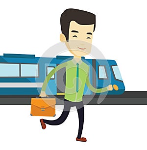 Business man at train station vector illustration