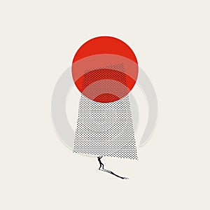 Business man under pressure vector concept. Symbol of hard work and danger of burnout. Minimal illustration