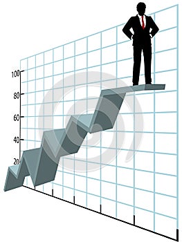 Business man up top company growth chart