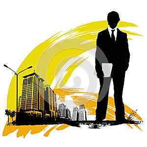 Business man with urban city