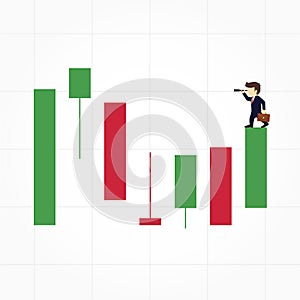 Business man use binocular forecasting graph.