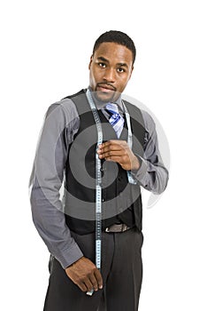 Business man using a measuring tape