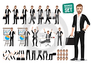 Business man vector character set. Male office person cartoon character creation