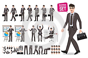 Business man vector characters set. Cartoon character creation of male office person