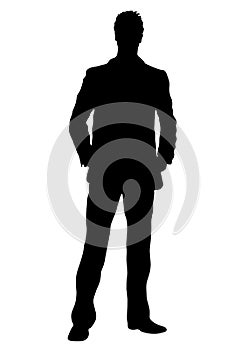 Business man vector silhouette, outline portrait male managing in costume standing front side full-length, human contour isolated