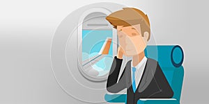 Business Man View Airplane Window Vector