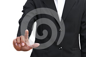 Business man wagging finger on white background
