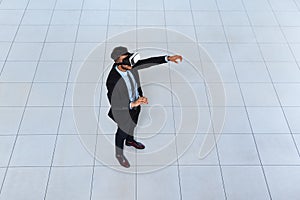 Business Man Wear Digital Glasses, Businessman Hold Hand Virtual Reality