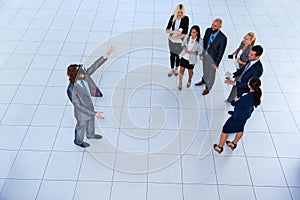 Business Man Wear Digital Glasses, Businessman Hold Hand Virtual Reality Top Angle View Businesspeople Team